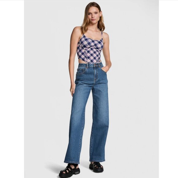 Victoria's Secret PINK Wide Leg Denim Jeans Medium Wash Size 20 NWT - Picture 1 of 9